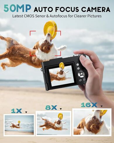 4K Digital Camera for Photography, 50MP Vlogging Camera for YouTube, Compact Cameras with 2.8" 180° Flip Screen, 16X Digital Zoom, Point and Shoot Camera with 32GB SD for Beginners, Travel, Family in Kuwait