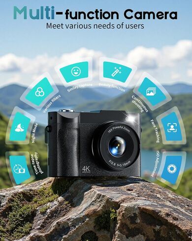 4K Digital Camera for Photography, 50MP Vlogging Camera for YouTube, Compact Cameras with 2.8" 180° Flip Screen, 16X Digital Zoom, Point and Shoot Camera with 32GB SD for Beginners, Travel, Family in Kuwait