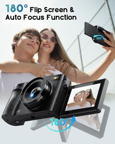 4K Digital Camera for Photography, 50MP Vlogging Camera for YouTube, Compact Cameras with 2.8" 180° Flip Screen, 16X Digital Zoom, Point and Shoot Camera with 32GB SD for Beginners, Travel, Family in Kuwait