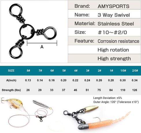 AMYSPORTS Fishing Connector Fish Swivels Tackle 3 Way Fishing Swivel Saltwater Freshwater Fishing Tackle Accessories Crossline Trolling Line Lure Connector in Saudi Arabia