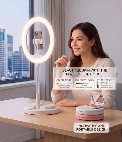 LED Ring 12" Light with Telescopic Base and Cell Phone Holder, White in Kuwait
