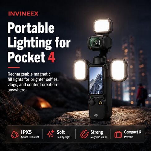 3-Pack Magnetic Fill Light for DJI Osmo Pocket 4, Rechargeable in Kuwait