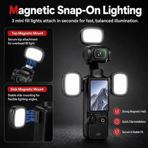 3-Pack Magnetic Fill Light for DJI Osmo Pocket 4, Rechargeable in Kuwait