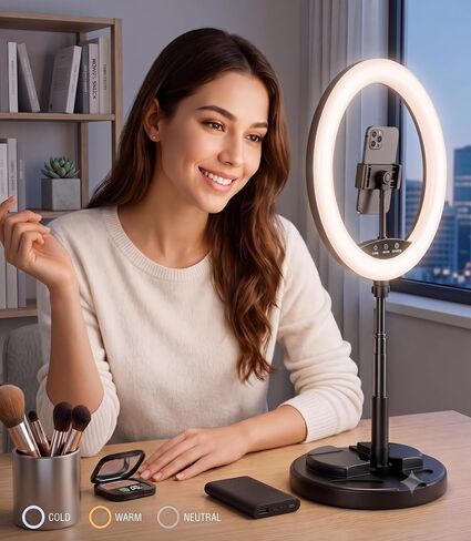 LED Ring 12" Light with Telescopic Base and Stand, Black in Kuwait