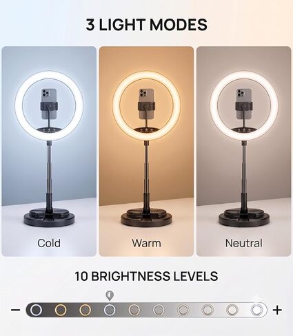 LED Ring 12" Light with Telescopic Base and Stand, Black in Kuwait