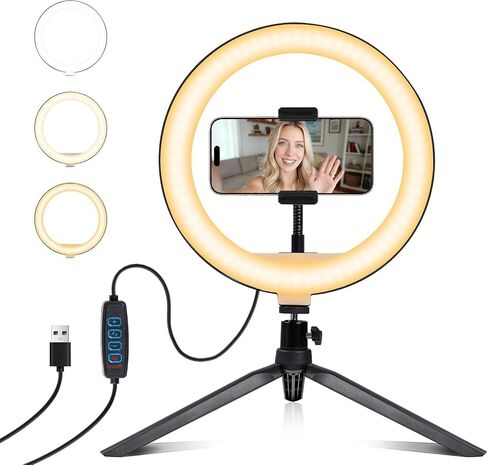 LED Ring 10" Light with Telescopic Base, Ideal for achieving Uniform Lighting and improving Image Quality in Recordings, Makeup, Video Calls and Photography. in Kuwait