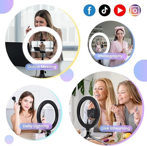 LED Ring 10" Light with Telescopic Base, Ideal for achieving Uniform Lighting and improving Image Quality in Recordings, Makeup, Video Calls and Photography. in Kuwait