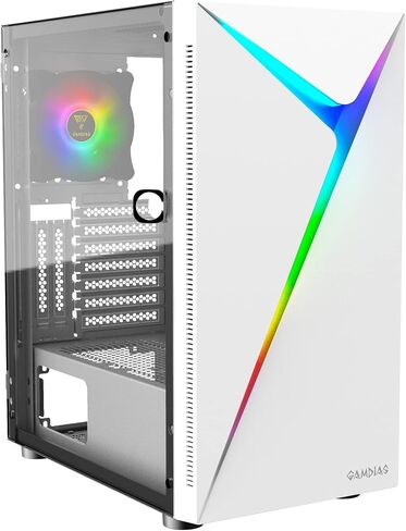 GAMDIAS White ATX Mid Tower Computer Case with Tempered Glass, Gaming PC Case w/Temperature Display & 3X 120mm ARGB Fans, Support Up to 5X Fans, 240mm AIO/Radiator, 340mm GPU/VGA, 160mm CPU Cooler in Kuwait