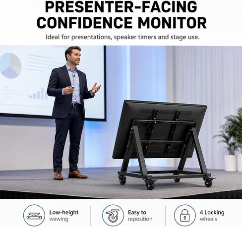 Low Height Mobile TV Stand with Wheels, Confidence Monitor Stand for 26-65 Inch TVs, Heavy Duty Rolling Floor TV Cart, VESA 200x200 to 600x600, 30° Tilt, Cable Ties Included in Saudi Arabia