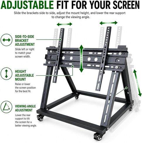 Low Height Mobile TV Stand with Wheels, Confidence Monitor Stand for 26-65 Inch TVs, Heavy Duty Rolling Floor TV Cart, VESA 200x200 to 600x600, 30° Tilt, Cable Ties Included in Saudi Arabia