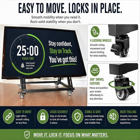 Low Height Mobile TV Stand with Wheels, Confidence Monitor Stand for 26-65 Inch TVs, Heavy Duty Rolling Floor TV Cart, VESA 200x200 to 600x600, 30° Tilt, Cable Ties Included in Saudi Arabia