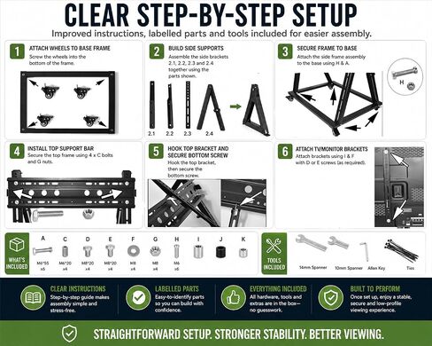 Low Height Mobile TV Stand with Wheels, Confidence Monitor Stand for 26-65 Inch TVs, Heavy Duty Rolling Floor TV Cart, VESA 200x200 to 600x600, 30° Tilt, Cable Ties Included in Saudi Arabia