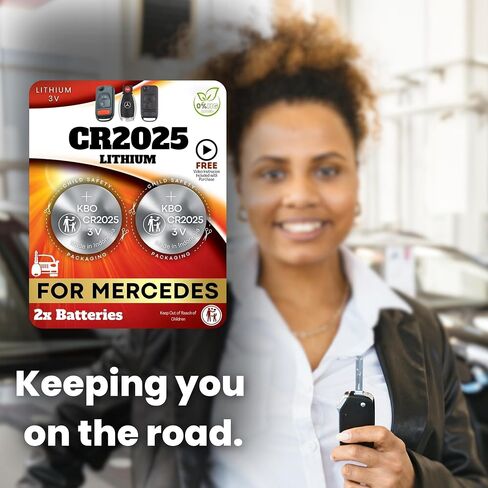 Key Fob Replacement Batteries for Mercedes-Benz CR2025 (2 pack) C-Class, E-Class, ML S-Class, Sprinter, GLC, GL, CLA, CLK, GLE, GLA, SLK, SL, CLS, GLS, R, C300, E350, ML350, C280 - Check Fitment Guide in Kuwait