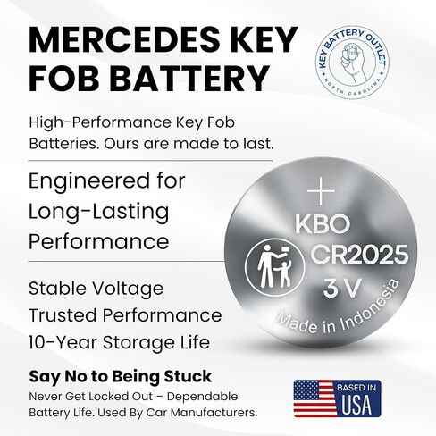 Key Fob Replacement Batteries for Mercedes-Benz CR2025 (2 pack) C-Class, E-Class, ML S-Class, Sprinter, GLC, GL, CLA, CLK, GLE, GLA, SLK, SL, CLS, GLS, R, C300, E350, ML350, C280 - Check Fitment Guide in Kuwait