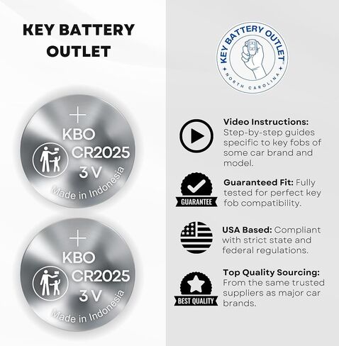 Key Fob Replacement Batteries for Mercedes-Benz CR2025 (2 pack) C-Class, E-Class, ML S-Class, Sprinter, GLC, GL, CLA, CLK, GLE, GLA, SLK, SL, CLS, GLS, R, C300, E350, ML350, C280 - Check Fitment Guide in Kuwait