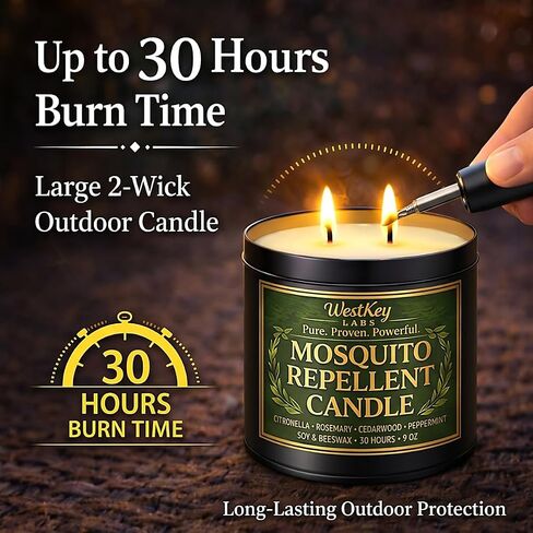 Mosquito Candles for Outside, 2 Pack 9 oz Mosquito Repellent Candles for Patio, Backyard, Porch, Camping & Outdoor Living, Citronella, DEET Free in Saudi Arabia