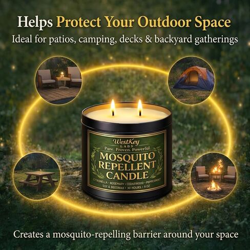Mosquito Candles for Outside, 2 Pack 9 oz Mosquito Repellent Candles for Patio, Backyard, Porch, Camping & Outdoor Living, Citronella, DEET Free in Saudi Arabia