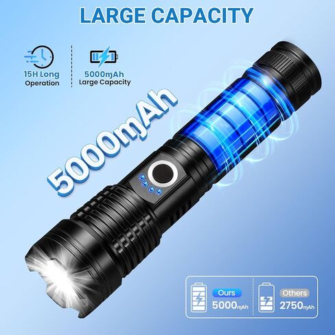 Rechargeable High Power LED Flashlight, 99,000 High Lumens Super Bright Flashlight, 5 Modes IPX6 Waterproof Handheld Flashlights for Home Emergency Camping Hiking（2 Pack） in Kuwait