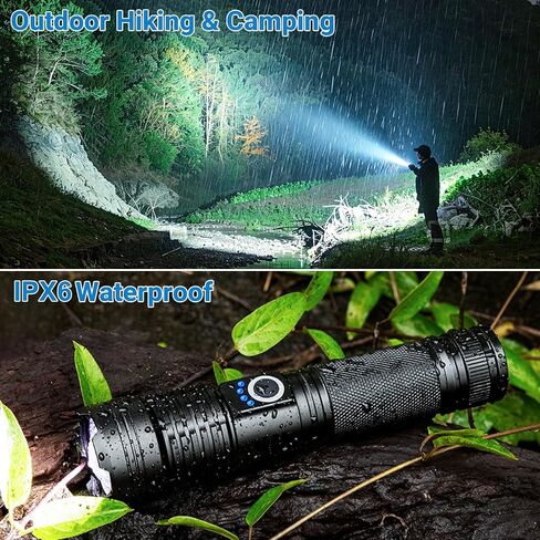 Rechargeable High Power LED Flashlight, 99,000 High Lumens Super Bright Flashlight, 5 Modes IPX6 Waterproof Handheld Flashlights for Home Emergency Camping Hiking（2 Pack） in Kuwait