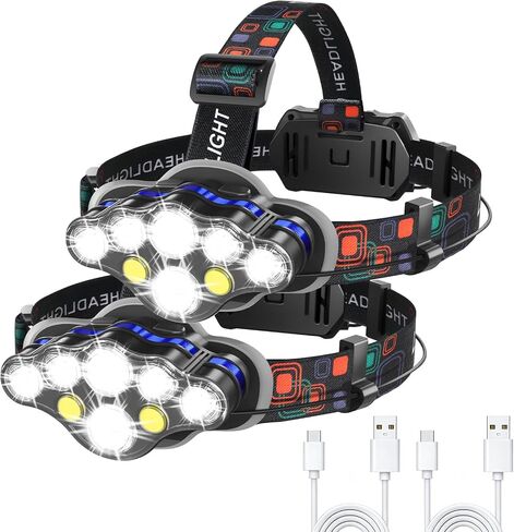 MIOISY Led Headlamp Rechargeable 2 Pack, Super Bright Headlight Flashlight in Saudi Arabia