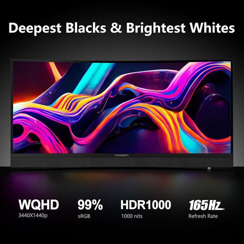 INNOCN 34 Inch Curved Ultrawide Gaming Monitor Mini LED 3440 x 1440p 165Hz PC Computer Gaming Monitor, USB Type C Power Delivery, HDMI, DP, Stereo Speakers, Charger Pad, Black in Kuwait