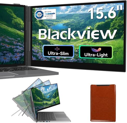 Blackview Triple Laptop Screen Extender,14.1" 1080P FHD IPS Portable External Screen, TÜV Eye-Care, Two Cable USB C Travel for 13-17'' Laptop,Plug & Play Compatible with Windows/Mac/Mobile Devices in Kuwait