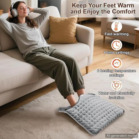 Qoosea Electric Heated Foot Warmers for Men and Women 16"x16" Double Layer with 6 Temperature & 4 Timer Settings Fast Heating for Home Office Under Desk Bed Machine Washable Feet Warmers in Saudi Arabia
