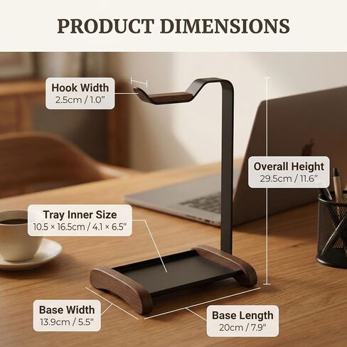 Headphone Stand for Desk with Storage Tray, Walnut Wood Headset Holder and Desktop Organizer for Headphones, Keys, Watches & Accessories, Home Office and Gaming Setup in Saudi Arabia