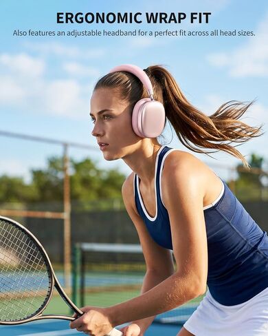 Wentronic YG01 Wireless Over-Ear Headphones, Active Noise Cancelling, Up to 58H Battery Life, Bluetooth 5.3, Great for Travel & Office, USB-C Lossless Audio, Microphone for iPhone Android - Pink in Kuwait
