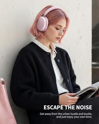 Wentronic YG01 Wireless Over-Ear Headphones, Active Noise Cancelling, Up to 58H Battery Life, Bluetooth 5.3, Great for Travel & Office, USB-C Lossless Audio, Microphone for iPhone Android - Pink in Kuwait