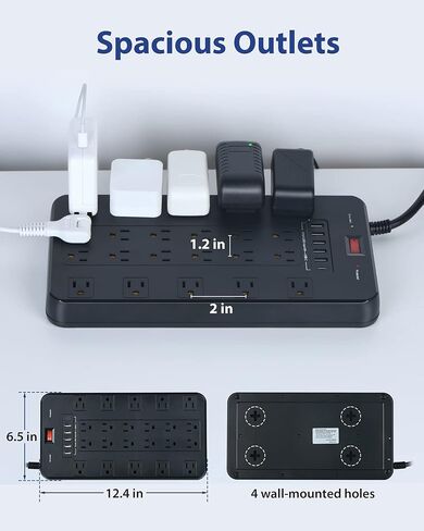 FDTEK 20 amp Power Strip Surge Protector Heavy Duty 22 Outlets 6 FT Cord in Saudi Arabia