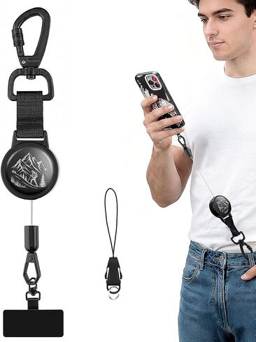 Anti-Theft Phone Tether with Retractable Steel Lanyard & Locking Carabiner in Kuwait