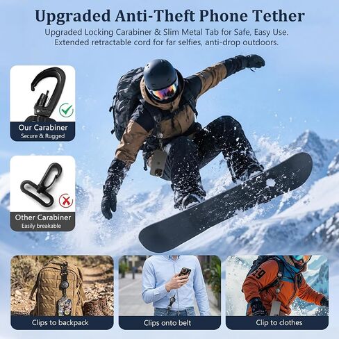 Anti-Theft Phone Tether with Retractable Steel Lanyard & Locking Carabiner in Kuwait