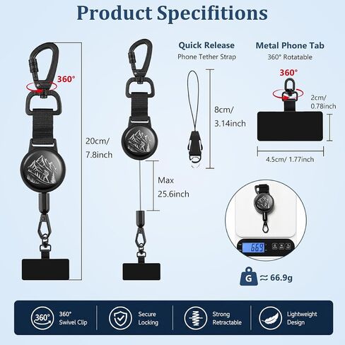 Anti-Theft Phone Tether with Retractable Steel Lanyard & Locking Carabiner in Kuwait
