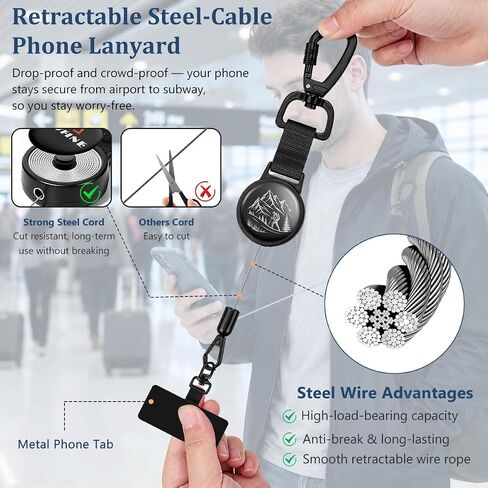 Anti-Theft Phone Tether with Retractable Steel Lanyard & Locking Carabiner in Kuwait