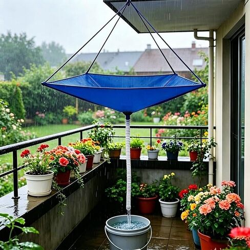 Rainwater Collection System with Hose, Portable Outdoor Rainwater Harvesting Funnel, Water Storage Bag, Reusable Rain Catcher, Water Diverter for Lawn Outdoor Backyard Garden Balcony Camping in Kuwait