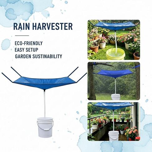 Rainwater Collection System with Hose, Portable Outdoor Rainwater Harvesting Funnel, Water Storage Bag, Reusable Rain Catcher, Water Diverter for Lawn Outdoor Backyard Garden Balcony Camping in Kuwait
