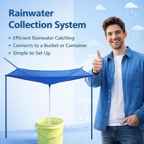 Rainwater Collection System with Hose, Portable Outdoor Rainwater Harvesting Funnel, Water Storage Bag, Reusable Rain Catcher, Water Diverter for Lawn Outdoor Backyard Garden Balcony Camping in Kuwait