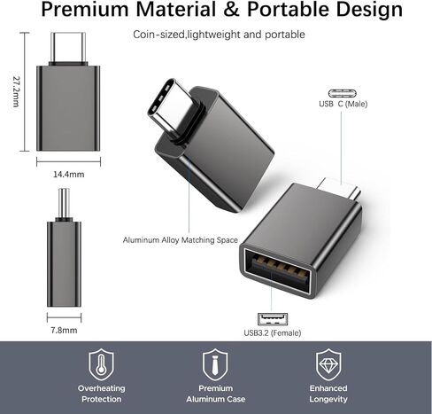 USB C to USB Adapter 4Pack, USB 3.2 Female to Thunderbolt 4/3 Adapter Compatible with MacBook Pro Air 2026, Surface, iPad, iPhone, Galaxy Notebook, XPS and More Type C Devices, Space Grey in Kuwait