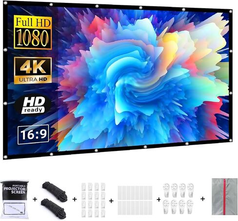Projection Screen 72 inch Portable Projector Screen 16:9/Foldable/Anti-Crease,Double Sided Projection Screen for Indoor Outdoor Movie with Enough Installation Accessories and Carrying Bag in Kuwait