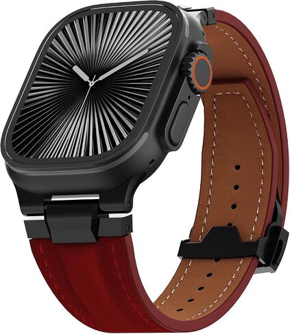 Vintage Genuine Leather Band for Apple Watch Ultra 49mm (2026 Upgrade), Rugged Replacement Strap Compatible with iWatch 46mm 45mm 44mm - for Men Women, Fit Ultra3/2/1, SE 3/2/1, Series11 10/9/8/7/6/5/4 in Kuwait