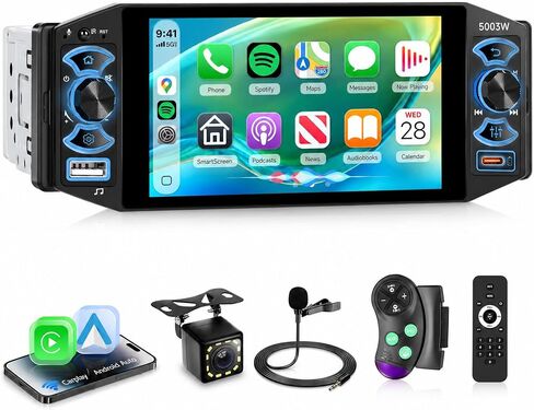 Rimoody 5 Inch Single Din Car Stereo with Wireless Carplay Android Auto in Kuwait