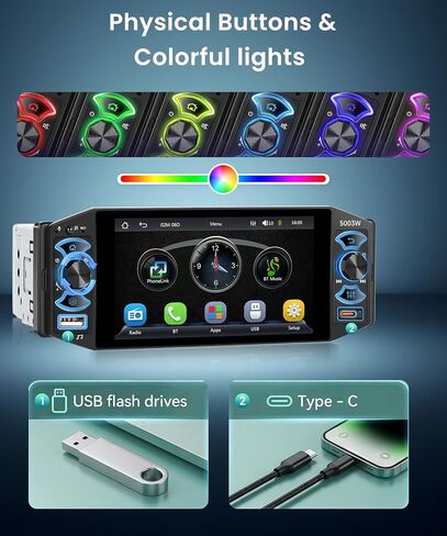 Rimoody 5 Inch Single Din Car Stereo with Wireless Carplay Android Auto in Kuwait