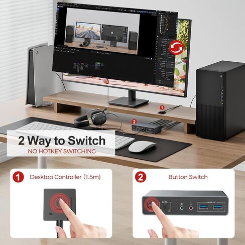 Unitek KVM Switch 2 Monitors 2 Computers HDMI Displayport Dual Monitor 2 PC in Kuwait