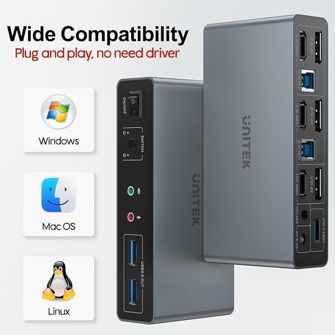 Unitek KVM Switch 2 Monitors 2 Computers HDMI Displayport Dual Monitor 2 PC in Kuwait