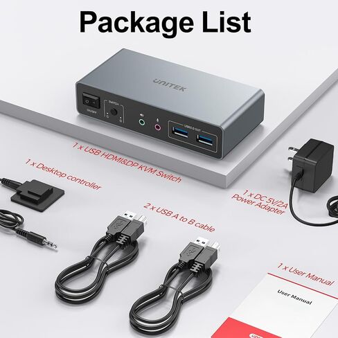 Unitek KVM Switch 2 Monitors 2 Computers HDMI Displayport Dual Monitor 2 PC in Kuwait