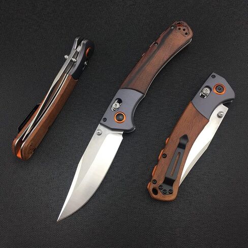 HUAAO Everyday Carry Foldable Knife with 3.7’’ D2 Steel Blade Wood Handle, EDC Manual Open Folding Pocket Knife with Thumb Stud, Belt Clip for Camping in Kuwait
