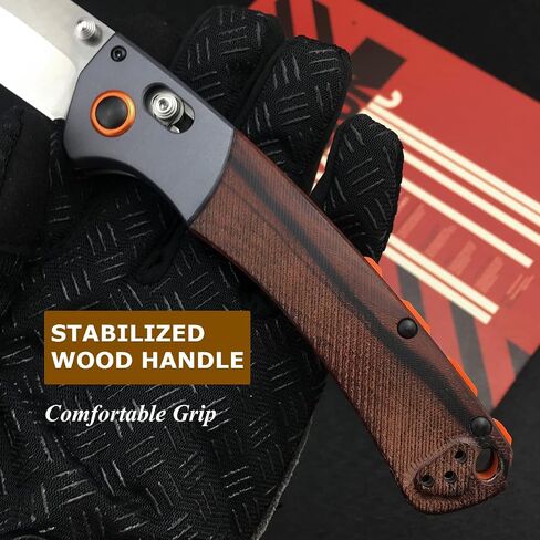 HUAAO Everyday Carry Foldable Knife with 3.7’’ D2 Steel Blade Wood Handle, EDC Manual Open Folding Pocket Knife with Thumb Stud, Belt Clip for Camping in Kuwait