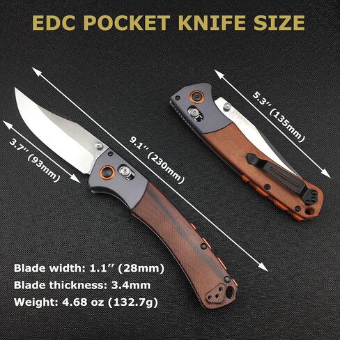 HUAAO Everyday Carry Foldable Knife with 3.7’’ D2 Steel Blade Wood Handle, EDC Manual Open Folding Pocket Knife with Thumb Stud, Belt Clip for Camping in Kuwait