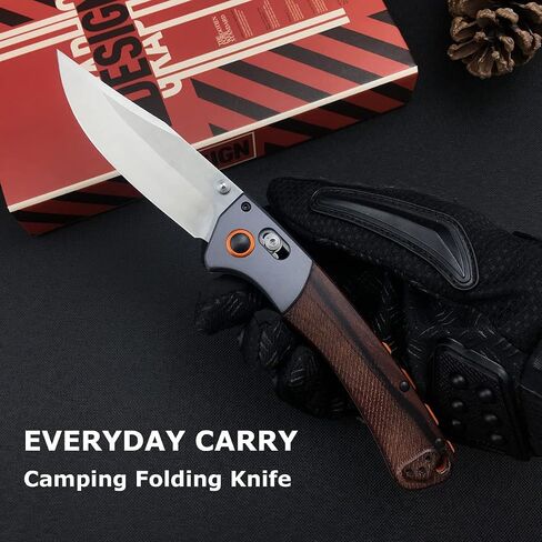 HUAAO Everyday Carry Foldable Knife with 3.7’’ D2 Steel Blade Wood Handle, EDC Manual Open Folding Pocket Knife with Thumb Stud, Belt Clip for Camping in Kuwait